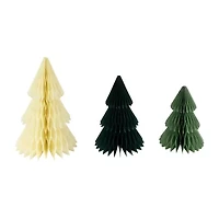 Northlight Accordion Honeycomb Foldable Paper- 15in - Green And Ivory - Set Of 3 1 Foot Christmas Tree