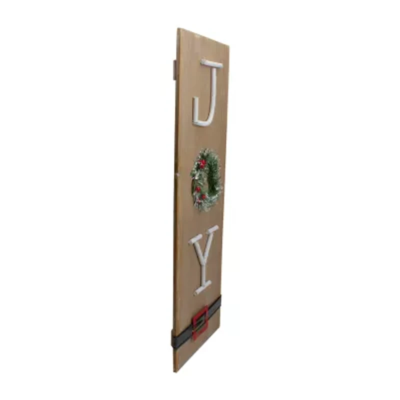 Northlight 23.75in Vertical Beige Wooden Joywith Santa'S Belt Wood Wall Art