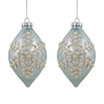 Northlight 5" Shiny Artic Textured Snowflakes Finial Glass Christmas Ornament