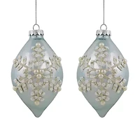 Northlight 5" Shiny Artic Textured Snowflakes Finial Glass Christmas Ornament