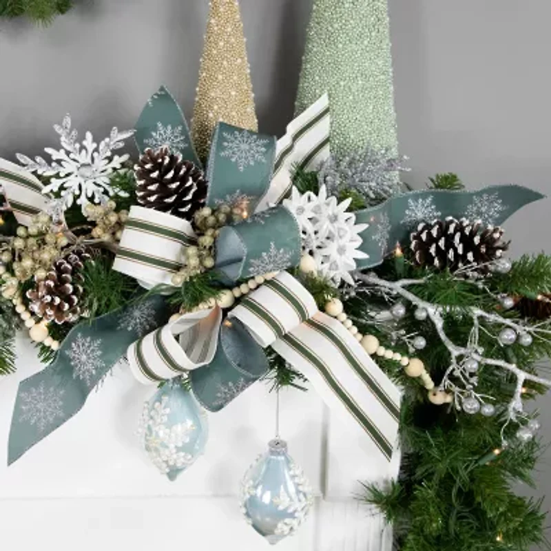 Northlight Set Of 2 Shiny Artic Blue Textured Snowflakes Finial Glass 5in Christmas Ornament