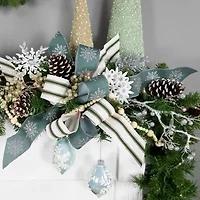 Northlight Set Of 2 Shiny Artic Blue Textured Snowflakes Finial Glass 5in Christmas Ornament