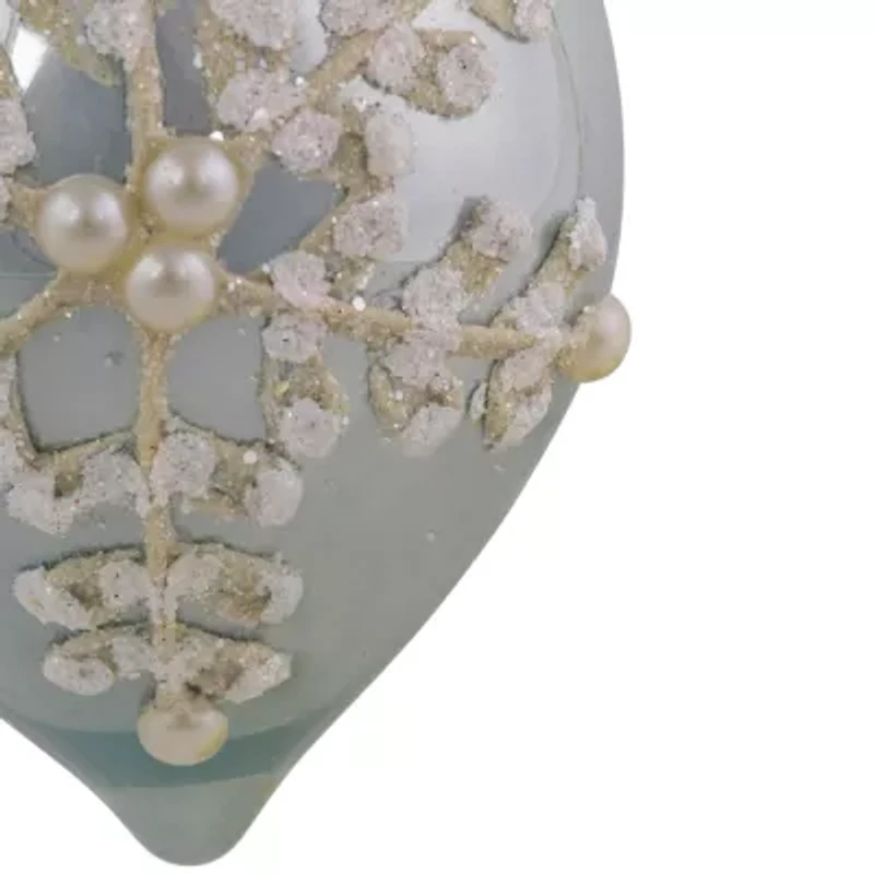 Northlight Set Of 2 Shiny Artic Blue Textured Snowflakes Finial Glass 5in Christmas Ornament