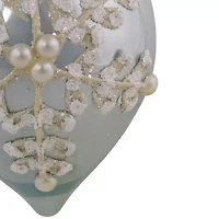 Northlight Set Of 2 Shiny Artic Blue Textured Snowflakes Finial Glass 5in Christmas Ornament