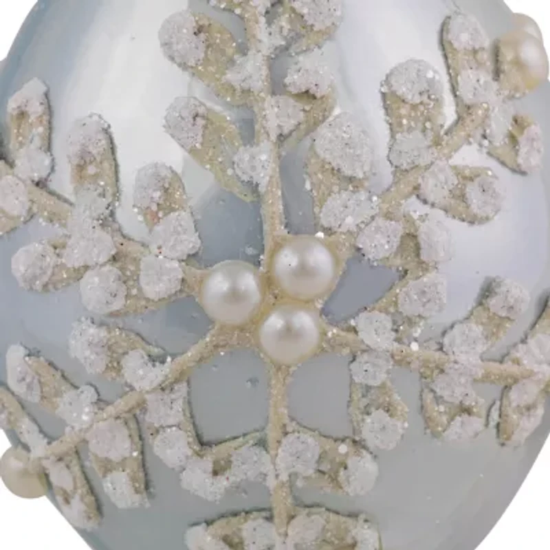 Northlight Set Of 2 Shiny Artic Blue Textured Snowflakes Finial Glass 5in Christmas Ornament