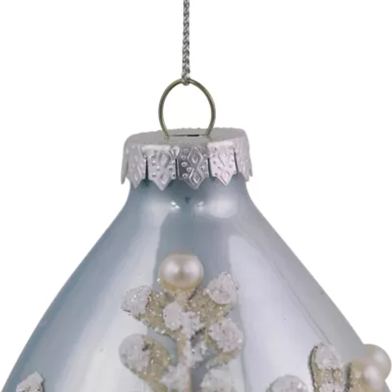 Northlight Set Of 2 Shiny Artic Blue Textured Snowflakes Finial Glass 5in Christmas Ornament