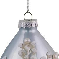 Northlight Set Of 2 Shiny Artic Blue Textured Snowflakes Finial Glass 5in Christmas Ornament