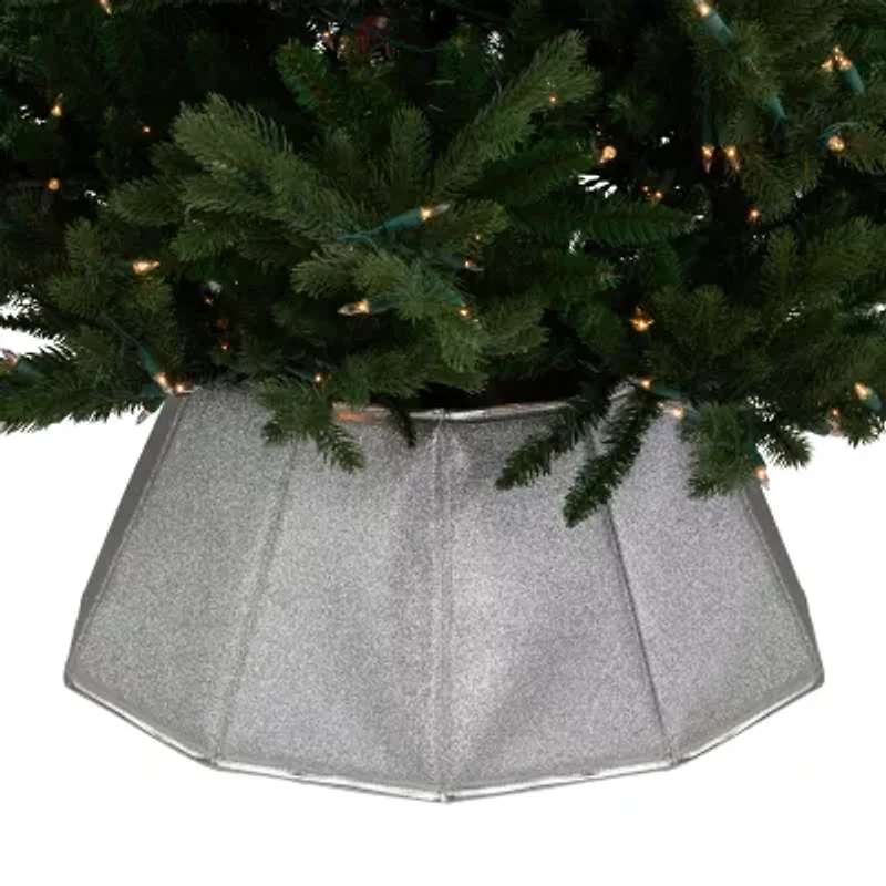 Northlight 27in Shiny Silver Fabric Hexagonal Christmas Tree Collar