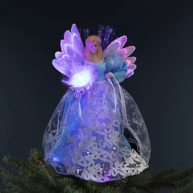 Northlight Lighted Fiber Optic Angel - 12in - Blue And White Christmas Tree Topper