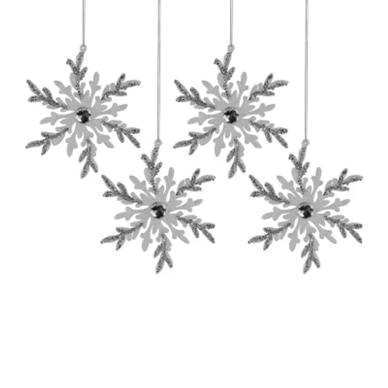 Northlight Glitter Snowflakes - 6in - White And Silver - 4ct Christmas Ornament