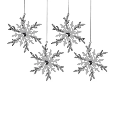 Northlight Glitter Snowflakes - 6in - White And Silver - 4ct Christmas Ornament