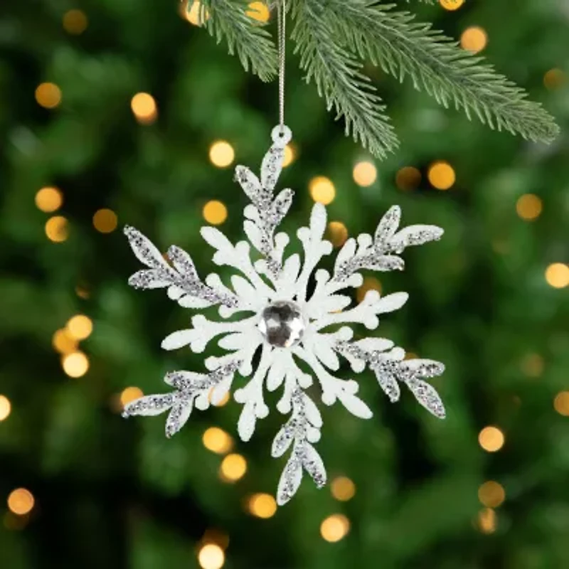 Northlight Glitter Snowflakes - 6in - White And Silver - 4ct Christmas Ornament