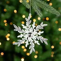 Northlight Glitter Snowflakes - 6in - White And Silver - 4ct Christmas Ornament