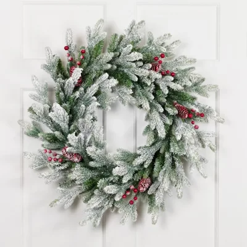 Northlight Real Touch™️ Flocked Snowcap Grove Fir - 24in - Unlit Wreath