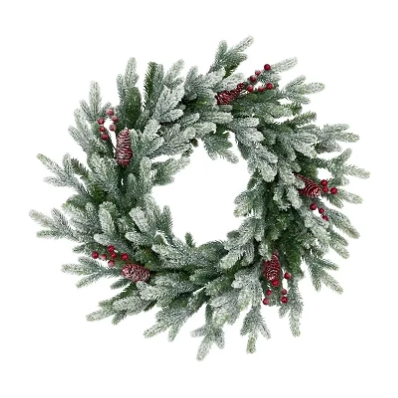 Northlight Real Touch™️ Flocked Snowcap Grove Fir - 24in - Unlit Wreath