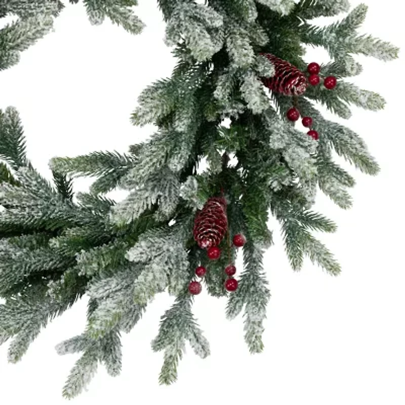 Northlight Real Touch™️ Flocked Snowcap Grove Fir - 24in - Unlit Wreath