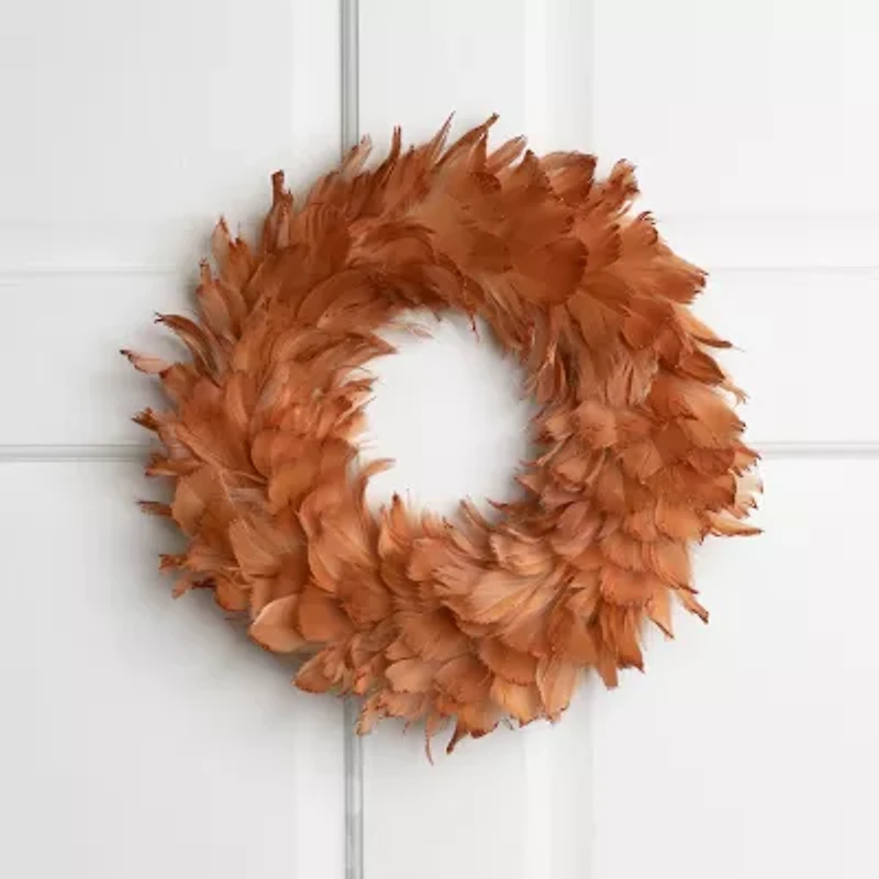 Northlight Two-Tone Feathers - 14.5in - Unlit - Rust Orange Wreath