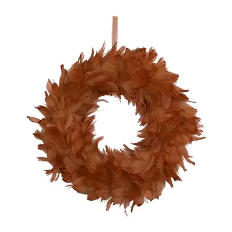 Northlight Two-Tone Feathers - 14.5in - Unlit - Rust Orange Wreath