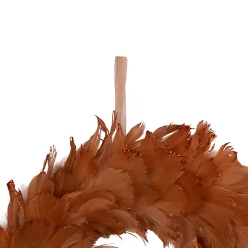Northlight Two-Tone Feathers - 14.5in - Unlit - Rust Orange Wreath