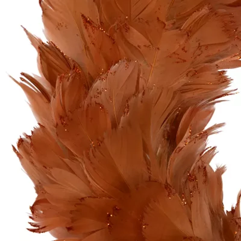Northlight Two-Tone Feathers - 14.5in - Unlit - Rust Orange Wreath