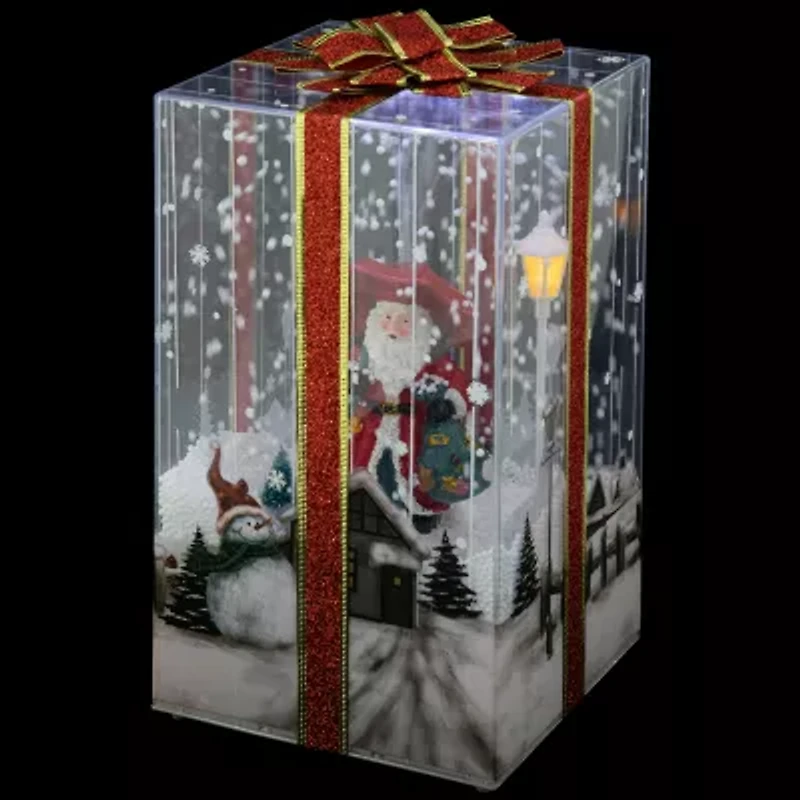 Northlight Musical Santa Lighted Snowing Gift Box With Ribbon - 12in Christmas Snow Globe