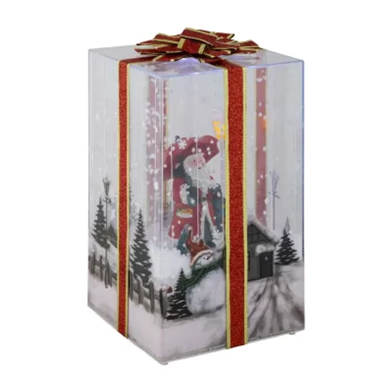 Northlight Musical Santa Lighted Snowing Gift Box With Ribbon - 12in Christmas Snow Globe