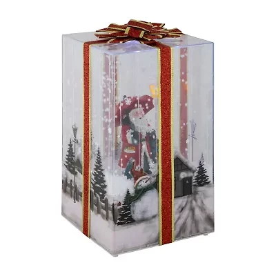 Northlight Musical Santa Lighted Snowing Gift Box With Ribbon - 12in Christmas Snow Globe