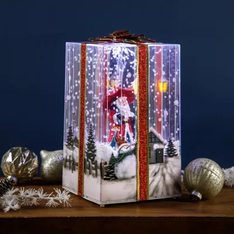 Northlight Musical Santa Lighted Snowing Gift Box With Ribbon - 12in Christmas Snow Globe