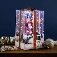 Northlight Musical Santa Lighted Snowing Gift Box With Ribbon - 12in Christmas Snow Globe