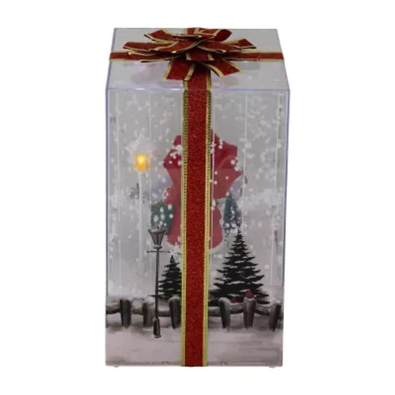 Northlight Musical Santa Lighted Snowing Gift Box With Ribbon - 12in Christmas Snow Globe