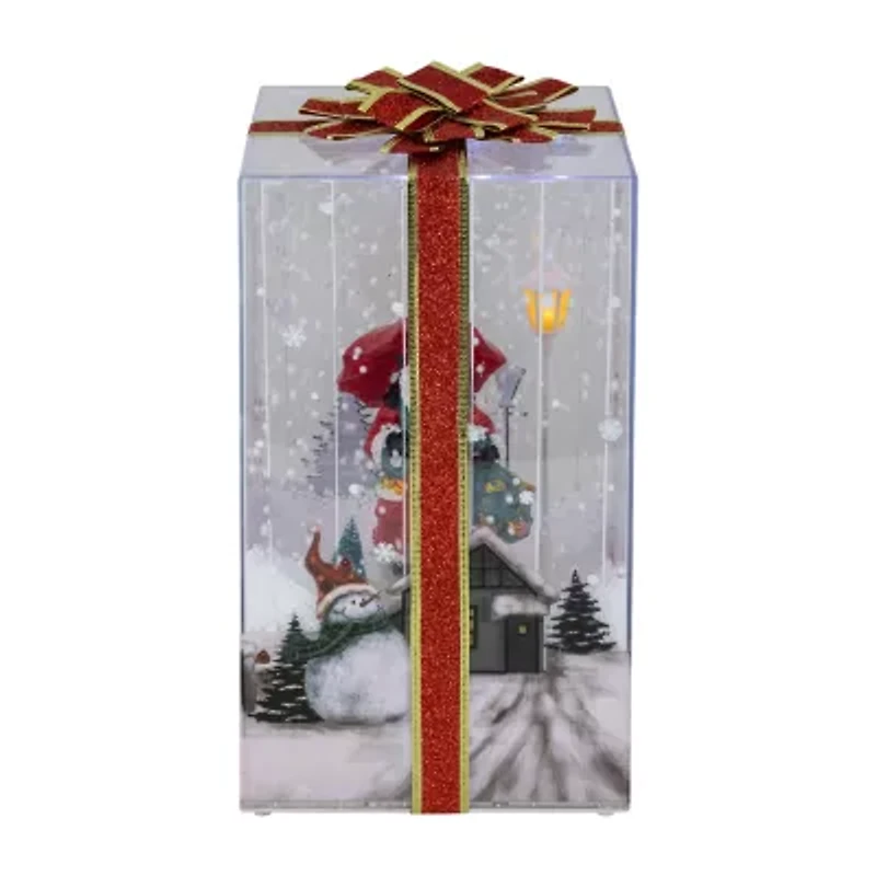 Northlight Musical Santa Lighted Snowing Gift Box With Ribbon - 12in Christmas Snow Globe
