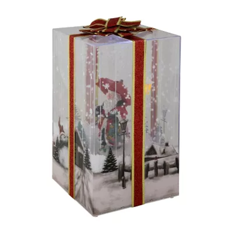 Northlight Musical Santa Lighted Snowing Gift Box With Ribbon - 12in Christmas Snow Globe