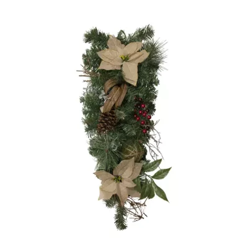 Northlight 28in Mixed Pine Berry And Poinsettia Artificial Teardrop - Unlit Swag