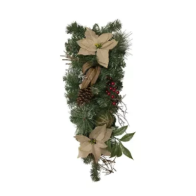 Northlight 28in Mixed Pine Berry And Poinsettia Artificial Teardrop - Unlit Swag
