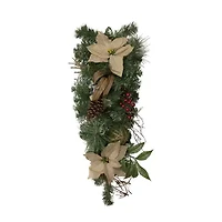 Northlight 28in Mixed Pine Berry And Poinsettia Artificial Teardrop - Unlit Swag