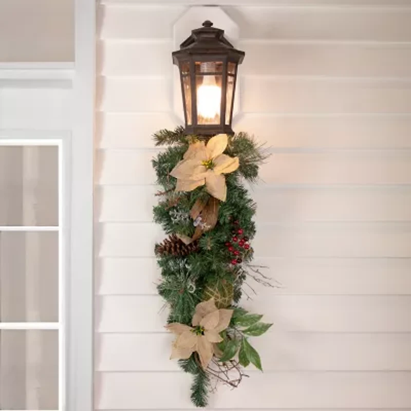 Northlight 28in Mixed Pine Berry And Poinsettia Artificial Teardrop - Unlit Swag