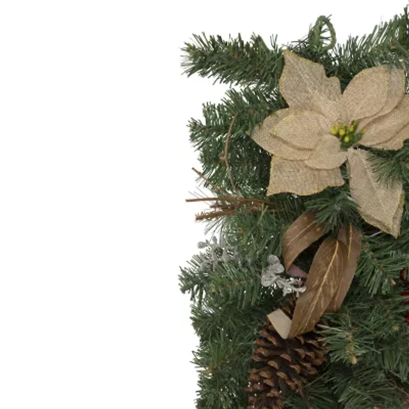 Northlight 28in Mixed Pine Berry And Poinsettia Artificial Teardrop - Unlit Swag
