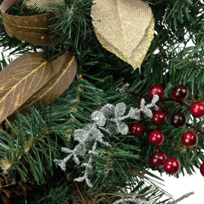 Northlight 28in Mixed Pine Berry And Poinsettia Artificial Teardrop - Unlit Swag