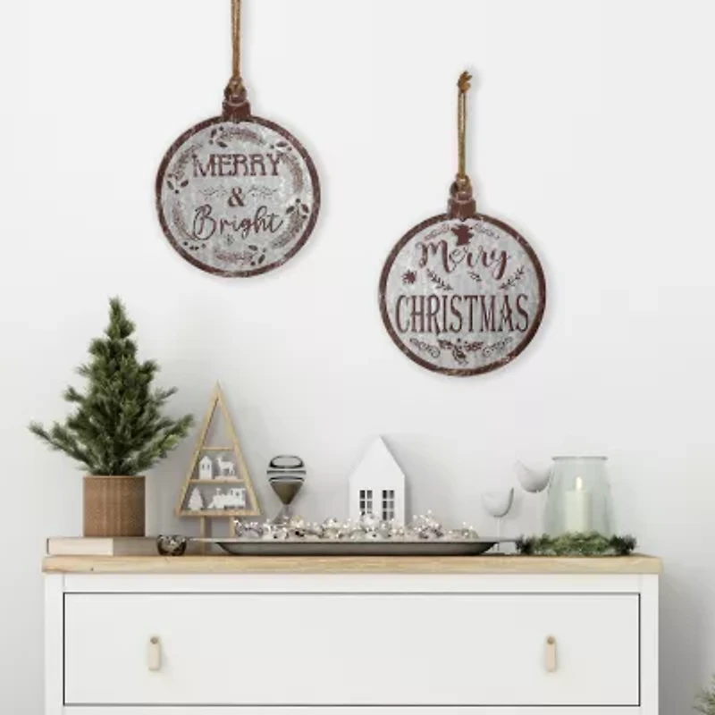 Northlight Merry And Merry And Bright S - 14in - Gray And Brown - Set Of 2 Wall Sign