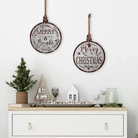 Northlight Merry And Merry And Bright S - 14in - Gray And Brown - Set Of 2 Wall Sign