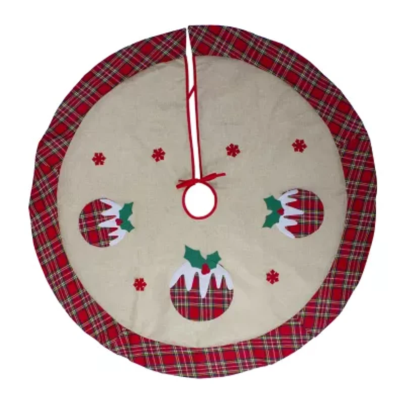 Northlight 36in Burlap Plaid With Puddings Indoor Tree Skirt