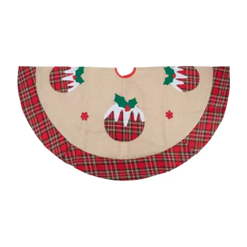Northlight 36in Burlap Plaid With Puddings Indoor Tree Skirt
