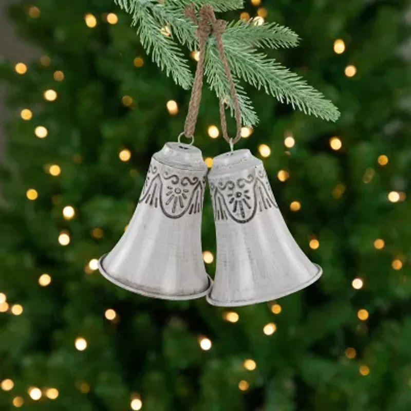 Northlight Embossed Bells - 6in - Gray And White - Set Of 2 Christmas Ornament