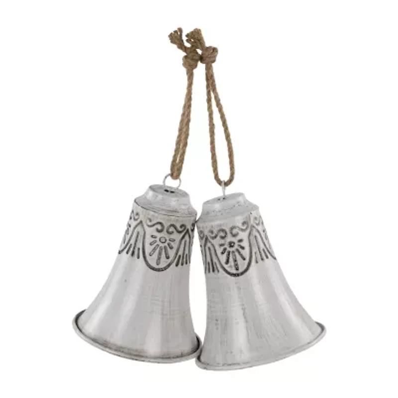 Northlight Embossed Bells - 6in - Gray And White - Set Of 2 Christmas Ornament