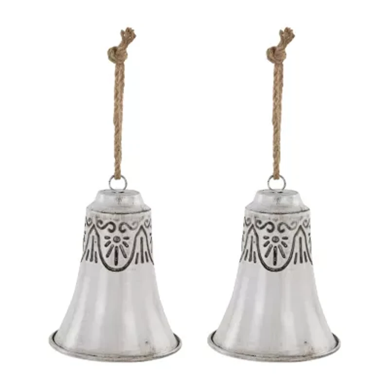 Northlight Embossed Bells - 6in - Gray And White - Set Of 2 Christmas Ornament