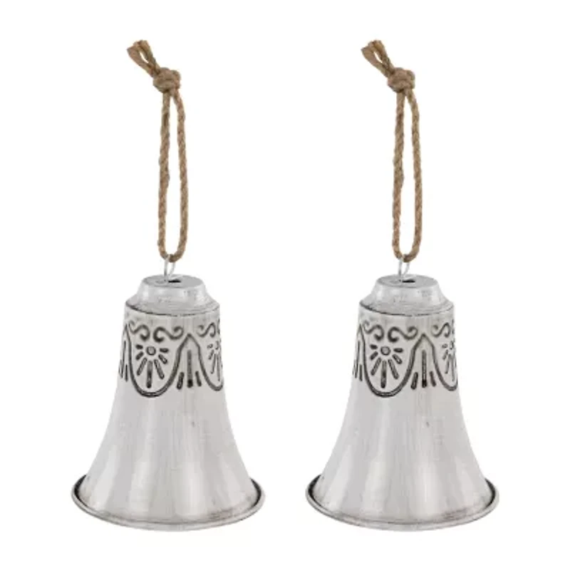 Northlight Embossed Bells - 6in - Gray And White - Set Of 2 Christmas Ornament