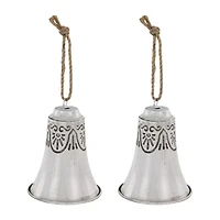 Northlight Embossed Bells - 6in - Gray And White - Set Of 2 Christmas Ornament