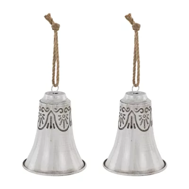Northlight Embossed Bells - 6in - Gray And White - Set Of 2 Christmas Ornament
