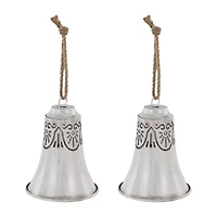 Northlight Embossed Bells - 6in - Gray And White - Set Of 2 Christmas Ornament