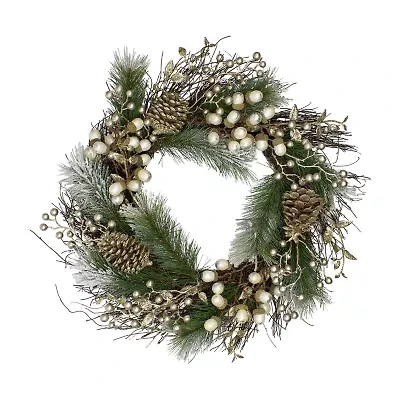 Northlight Acorn And Pine Cone Flocked Pine Needle - 22in - Unlit Wreath